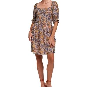 Velvet by Graham & Spencer Purple Yellow Puff Sleeve Sundress